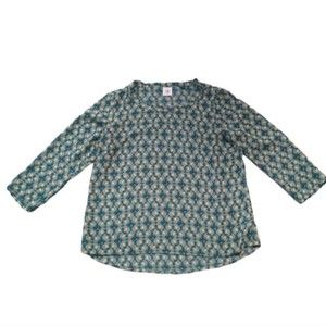Cabi Jade and Cream Leaf Floral 3/4‎ Sleeve Sheer Top Size Medium